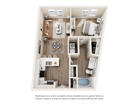 Floor plan for 1 bed, 1 bath, 695 sqft